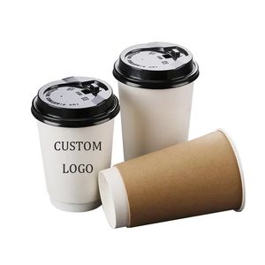 コーヒーカップ8oz/10oz/12oz/16oz水ベースコーティング使い捨て二重壁紙コーヒーカップ蓋付き - Product Image 1