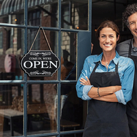 Panneau personnalisé ouvert/fermé pour porte de commerce, double face, blanc/noir, PVC écologique, gravé au laser, durable, avec corde de suspension