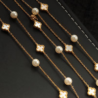 Élégant Ensemble de Bijoux en Argent Sterling S925 avec Perles et Nacre, Motif Trèfle, Collier, Bracelet et Boucles d'Oreilles, Style Vintage, Vente en Gros, Bijoux, Colliers