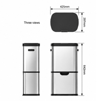 Poubelle de bureau à ouverture tactile à 2 compartiments 35L/30L+18L, poubelle à double couche avec couvercle coulissant