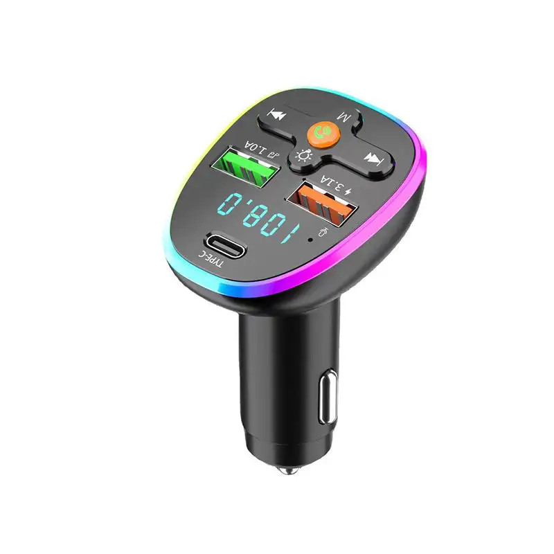 Venta caliente Q12 3.1A Dual PD USB Cargador de coche Manos libres inalámbrico Reproductor de Mp3 para coche Modulador de coche Luces coloridas Transmisor FM