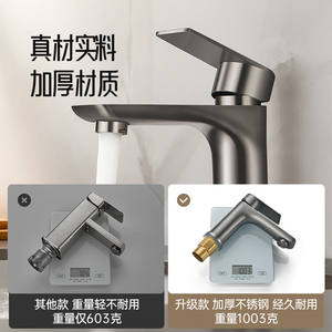 Robinet de lavabo monotrou gris bronze en acier inoxydable avec cartouche en laiton, à poser sur le comptoir, pour hôtels et salles de bain résidentielles - Product Image 4