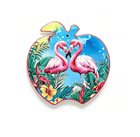 Sous-plat en céramique personnalisé en forme de pomme avec imprimé flamant rose, motif jungle tropicale, résistant à la chaleur pour cuisine et table