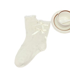 Lace <b>Socks</b> Women Mid Calf Transparent Bow Pattern Black White Beige Sweat Absorbing <b>Polyester</b> Fiber <b>Sock</b> Type For Youth 18 40 - Product Image 4