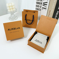 Coffret Cadeau de Luxe pour Bijoux – Boîte Rigide Texturée Orange avec Pochette en Lin et Boîte Cadeau en Papier pour Collier, Boucles d'Oreilles et Bague