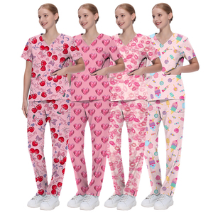 Poliéster Rayón Spandex Stretch V-cuello Masculino y femenino Impreso Scrub Sets Medical Children's <span class=keywords><strong>Hospital</strong></span> Dental Beauty Salon Top - Product Image 4