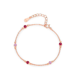Pulsera de Cadena de Plata de Ley S925 con Circonita Redonda Pequeña Rosa y Oro Rosa para Mujer, Joyería de Moda, Versión de Cobre Personalizable - Product Image 1