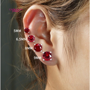 Cadermay Ruby <b>Stud</b> Earrings 5mm 8mm Round Claw Setting S925 <b>Silver</b> Everyday Wear Jewelry - Product Image 5