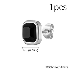 Men's Trendy <b>Black</b> Agate Bezel Setting <b>Stud</b> <b>Earrings</b> Silver Plated Stainless Steel Geometric Square Fashion Jewelry for Daily - Product Image 2
