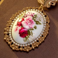 Collier de luxe vintage Ukiyo-e avec fleur de rose et perle, nouveau style chinois, pendentif tendance, bijoux élégants rétro pour femmes, cadeau de fête
