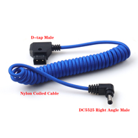 Kabel DC 5.5x2.5mm Sudut Siku Male ke D-Tap Inti Tembaga Berlapis Nilon Biru untuk Lampu Kamera Video