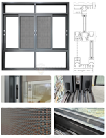 Fenêtres coulissantes en aluminium pour balcon, résistantes aux chocs, étanches, avec moustiquaire, double vitrage, 12 couleurs, pour maison