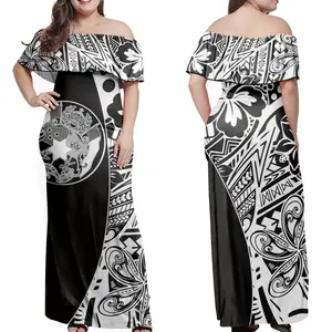 1 Moq Polynesian Tribal Style Print Womens dress Factory Direct Sales shoulder dress Best Selling Lady Tongan Design Dress Elega