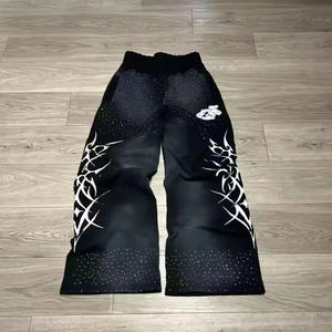 Acid-Wash-Jogginghose mit weitem Bein und Strasssteinen, doppelseitiger Siebdruck, Baggy-Jogger mit elastischem Bund und hoher Taille für Herren - Product Image 1