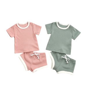 Grosir pakaian butik anak-anak kaus lengan pendek dan celana pendek pakaian bayi anak perempuan anak laki-laki setelan pakaian 2 potong - Product Image 1