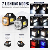 Lanterne de camping solaire rechargeable, projecteur LED portable, lampe de travail COB avec batterie externe, 7 modes pour les situations d'urgence en extérieur