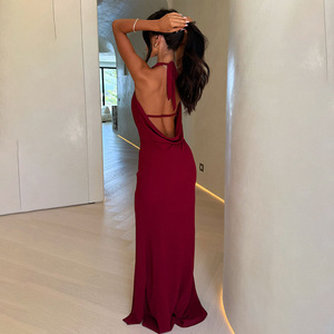 Vestido de Noche Largo con Cuello Halter y Espalda Descubierta para Mujer, Sexy, con Abertura, Cintura Natural, Sin Mangas, Transpirable, Verano 2025 - Product Image 4