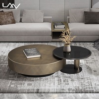 Ensemble de tables basses rondes modernes de luxe, tables centrales d'hôtel, tables basses de salon, cadre en métal avec combinaison de verre