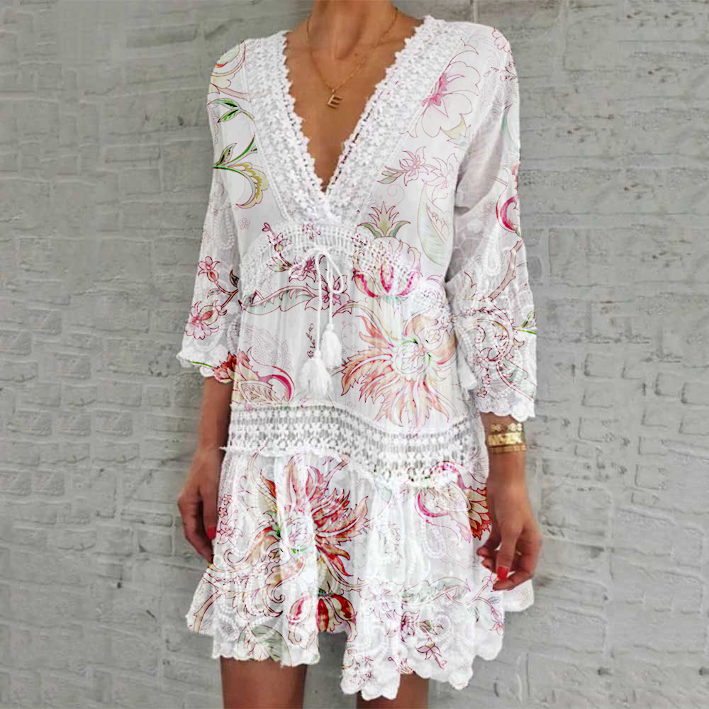 flowy beach dress white Patbo HONEY FLOWER FLOWER APPLIQUE Beach DRESS