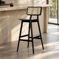 Tabourets de bar modernes en bois massif, style mi-siècle, vintage, avec assise en rotin tressé, repose-pieds, sans accoudoirs, dossier haut, non pivotants, pour cuisine
