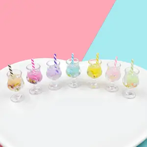 Simulation Mini Luminous Juice Drink Cup Doll House Miniature Toy For Jewelry Making Keychain Bracelet Earring Necklace