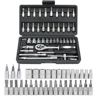 Kit d'outils de réparation automobile 46 pièces 1/4 en acier au carbone, jeu de clés à cliquet rapides et tournevis combinés pour véhicules