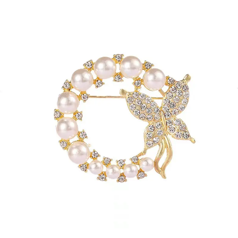 도매 패션 결혼 선물 세트 크리스탈 진주 다이아몬드 나비 브로치