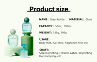 Flacon de parfum HuiYu 50 ml (1,69 oz) haut de gamme avec logo personnalisé gravé, pulvérisateur à pompe, bouteille en verre transparente verte avec bouchon