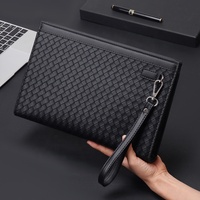 Sac à main et sac de poignet en PU à motif tissé pour homme, durable, grande capacité, pour le travail, les sorties quotidiennes, les voyages