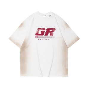 T-shirt décontracté personnalisé rétro tendance d'été à manches courtes et col rond, imprimé en sérigraphie, 100 % coton, pour hommes et femmes - Product Image 1