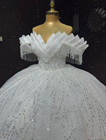 Robe de mariée africaine personnalisée 2026, épaules dénudées, manches à pampilles, dentelle brodée, robe de bal princesse, robe de mariée ornée de cristaux