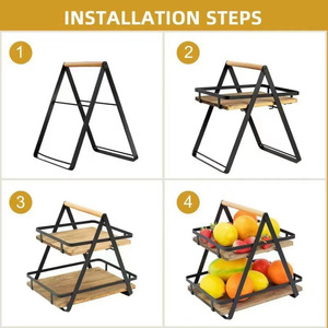 ชั้นวางของในครัวเหล็กและไม้ 2 ชั้น สำหรับจัดระเบียบผลไม้ ผัก ขนมขบเคี้ยว ขนมอบ และของใช้จำเป็นในชีวิตประจำวัน - Product Image 4