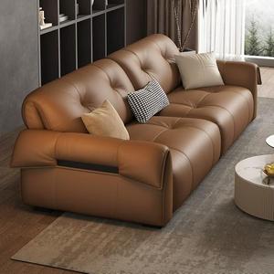 Sofá de 3 Plazas de Cuero Genuino Color Crema, Moderno, con Respaldo Acolchado y Brazos Curvos, Cómodo para Sala de Estar - Product Image 5