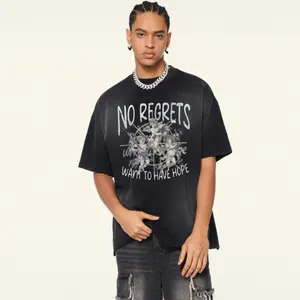 थोक धुली हुई टी हैवी वेट टीशर्ट काली ओवरसाइज़्ड टी-शर्ट पुरुषों की ग्राफिक एसिड वॉश विंटेज कस्टम टी शर्ट