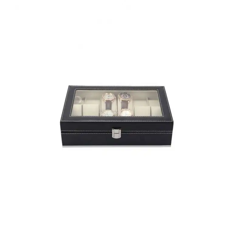 Hot Sale Premium Glasplatte PU Leder 12 Slots Luxus Uhr Wickler Box mit Metalls chnalle