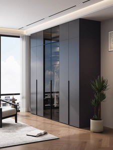 Armario Moderno Mate Independiente con Puertas de Panel Plano, Estantes Abiertos e Iluminación LED Ajustable, Almacenamiento Flexible para <span class=keywords><strong>Dormitorio</strong></span> - Product Image 5