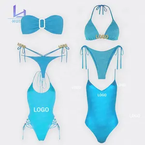 2024 Wholesale New Women's Solid Color High Waist Sexy One-piece Swimsuit Tight High Stretch Swimwear Beachwear