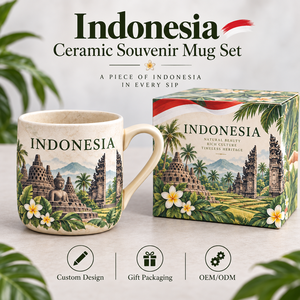Taza de Cerámica de Recuerdo de Viaje a Asia e Indonesia, Taza de Café de Porcelana con Estampado del Templo <span class=keywords><strong>Borobudur</strong></span>, Regalos de Recuerdo al por Mayor - Product Image 1