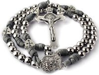 Collier chapelet robuste en paracorde avec perles en acier inoxydable, motif Saint-Michel et Saint-Benoît, pour homme