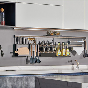 Stainless Steel Wall Mounted <b>Kitchen</b> <b>Storage</b> Rack Coffee Color No Drilling Required Minimalist Design - Product Image 1