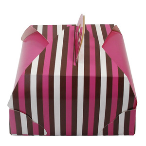 Sọc chắp vá tráng miệng bánh hộp giấy màu hồng phân hủy sinh học lễ hội Quà Tặng di động hộp bánh có thể gập lại tay hộp bánh - Product Image 4