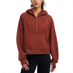 Custom 1/4 <b>Zipper</b> Women's Hoodie For Sale. Half-Zip Long-Sleeved Cotton and Wool Pullover With Pockets. Women's Hoodies - Product Image 1