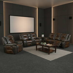 Moderno Conjunto de Sofá de Cuero Ajustable Manualmente 3+2+1 con Consola Portavasos para Sala de Estar - Product Image 2
