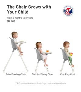 Chaise haute bébé en promotion, pliage à un bouton, structure stable, réglage en hauteur, conforme EN14988, chaise de repas en plastique et métal - Product Image 5