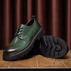 Men's <b>Black</b> Thick Sole Leather Oxford <b>Shoes</b> Lace-up Round Toe Casual Formal Business Dress <b>Shoes</b> for Daily Office Wear - Product Image 2