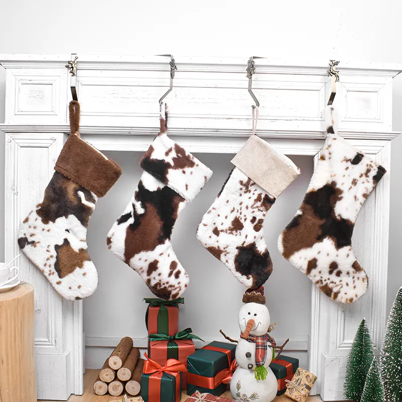 Meias de Natal com estampa de vaca de Natal meias de pele decorações de Natal