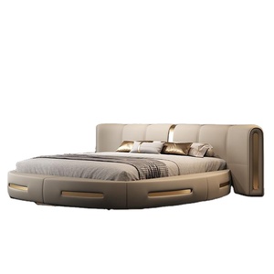 Cama Redonda de Cuero de Lujo Ligero de Estilo Italiano Moderno, Cama Doble de Lujo para <span class=keywords><strong>Hotel</strong></span>, para Dormitorio Principal, para Parejas y Princesas - Product Image 2