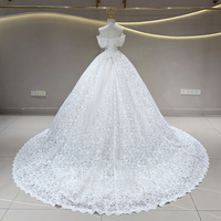 Robe de mariée Jancember JFH121 à épaules dénudées en dentelle avec nœud sur le dos, manches drapées et jupe en dentelle pour la mariée