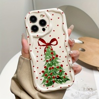 Coque de téléphone antichoc à bords ondulés motif crème pour iPhone 16 15 13 12 17 Pro 18 Pro Max – Cadeau de Noël