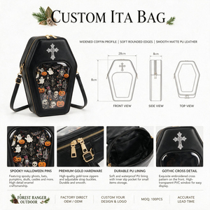 Sac Ita Gothique Personnalisé en PU, Silhouette Cercueil Unique, Petit MOQ, Vente en Gros, Sac Bandoulière pour Affichage de Badges Cosplay et Collection - Product Image 1
